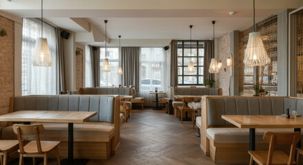 Stylish restaurant facade showcasing modern design and inviting atmosphere in an urban setting