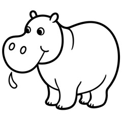 A hippo trying to whistle but failing line art vector illustration 
