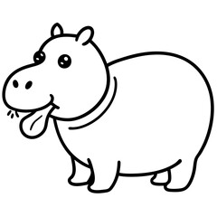 A hippo trying to whistle but failing line art vector illustration 
