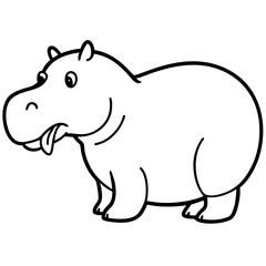 A hippo trying to whistle but failing line art vector illustration 