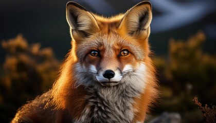 Obraz premium Frosty Twilight Encounter A Majestic Fox Basking in SnowCovered Forest at Dusk, Capturing a Peaceful Winters Tale.