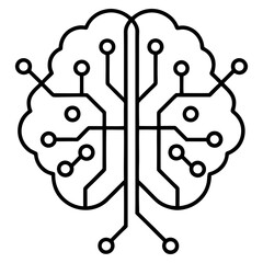 A minimalist circuit board forming a brain shape line art vector illustration 