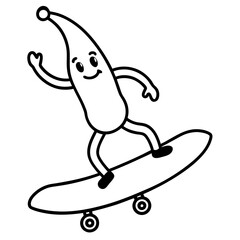 A banana riding a skateboard line art vector illustration 
