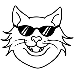 A cat with sunglasses an a toothy grin line art vector illustration 