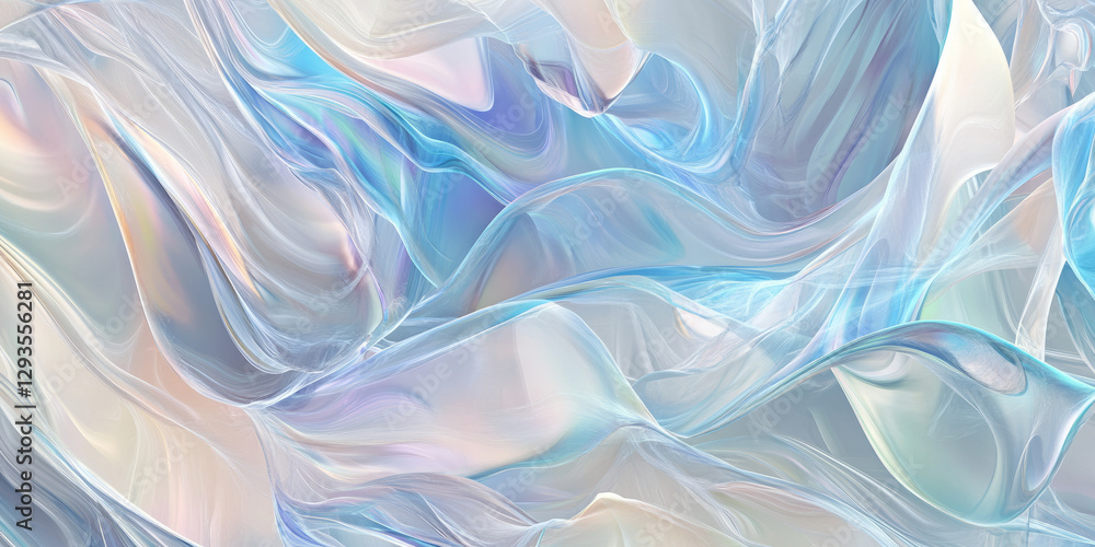 Poster a visually immersive abstract background with cascading waves of transparent digital panels, softly 
