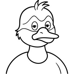 A duck with a grumpy grandpa face line art vector illustration 