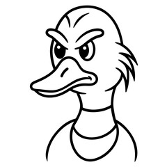 A duck with a grumpy grandpa face line art vector illustration 