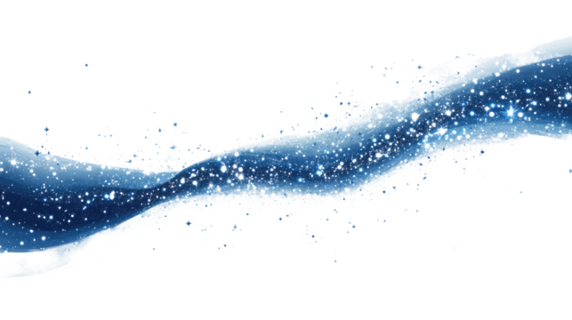 Swirling blue and white abstract design with shimmering stars and a cosmic feel