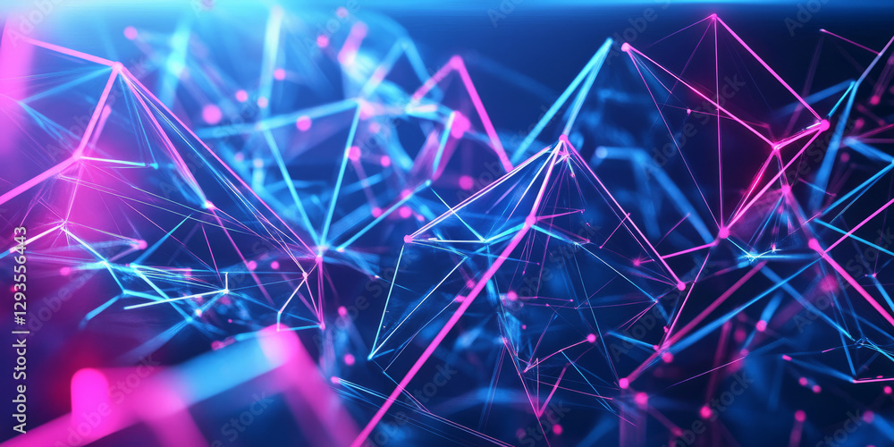 Aufkleber a high-tech abstract background featuring intricate layers of interconnected glowing neon triangles,