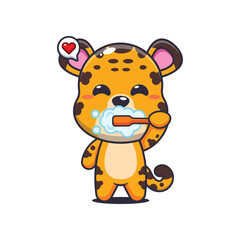 Leopard cartoon vector illustration brushing teeth