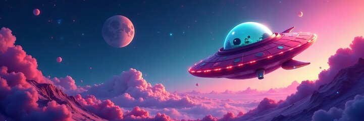 Cute Spaceship And Alien Creatures