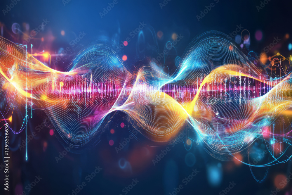 Poster a stunning abstract rendering of quantum energy waves, forming a glowing digital fractal. the futuri