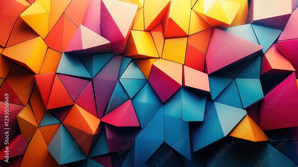 Poster randomized layout of colorful polygons, giving a playful and modern abstract look