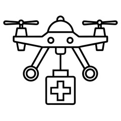 A futuristic medical drone delivering supplies line art vector illustration 