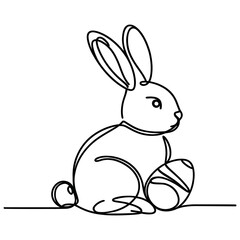 Continuous one line drawing of cute Easter Bunny with egg. Vector illustration