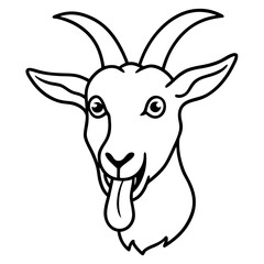 A goat sticking out it's tongue with crossed eyes  line art vector illustration 