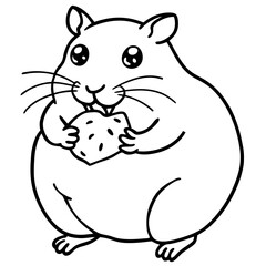 A hamster stuffing it's cheeks with food line art vector illustration 