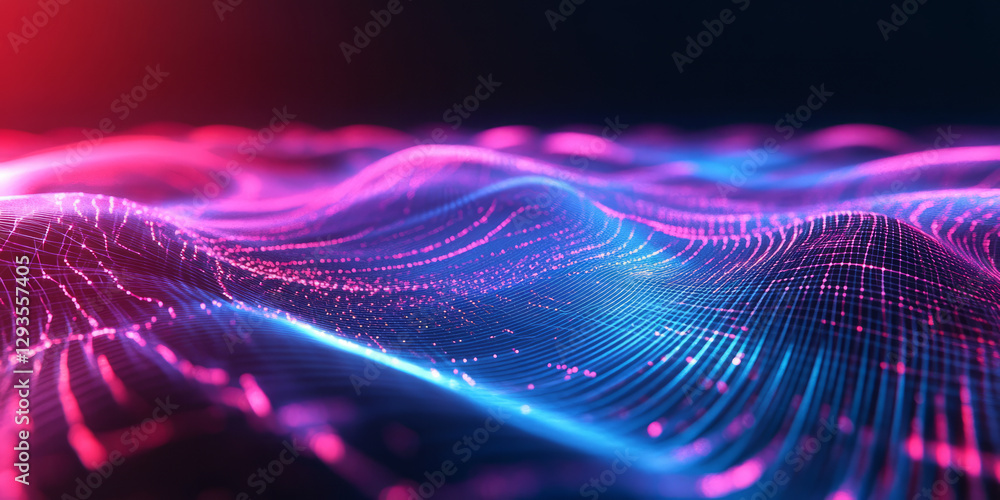 Aufkleber a futuristic abstract background with infinite, glowing neon mesh ribbons dynamically weaving throug