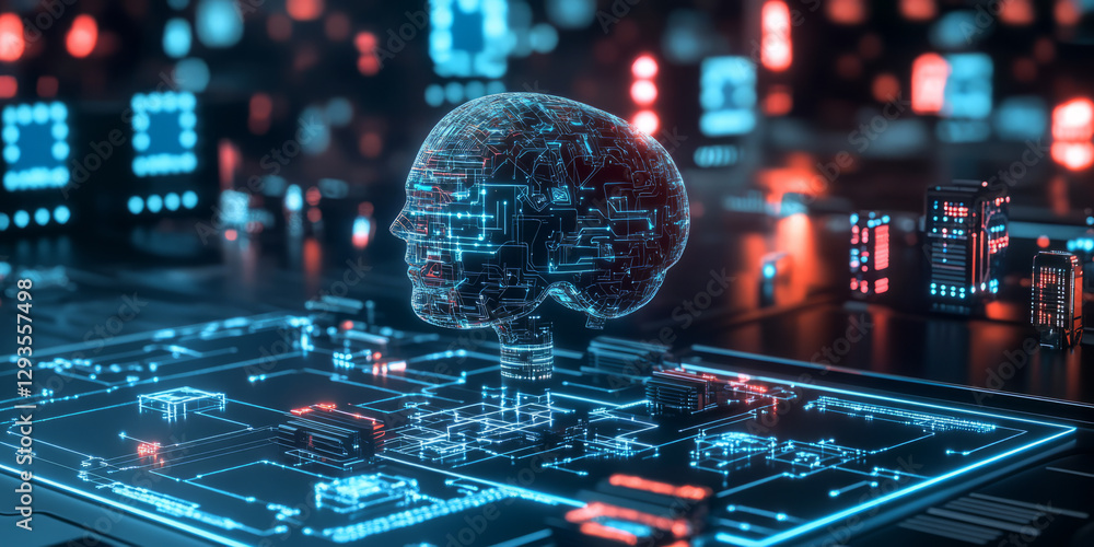 Poster a futuristic ai-driven swarm intelligence coordination network, displaying glowing cybernetic decent
