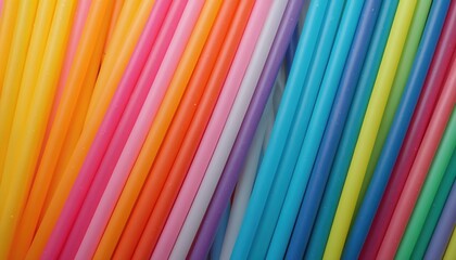 Full frame shot of colourful plastic drinking straws, rainbow colors. Flexible tubes, blue, green, yellow, red, pink, purple shades. Party supplies. Macro detail of bar accessories, kitchen