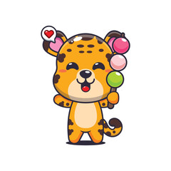 Leopard cartoon vector illustration eating dango