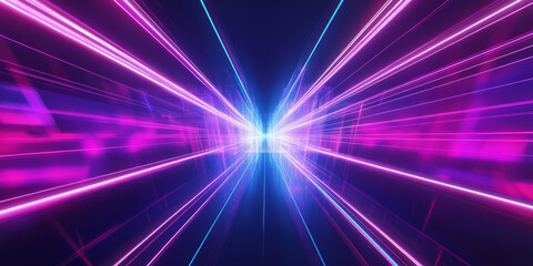 Obraz premium A sleek and dynamic abstract background featuring glowing holographic beams, symmetrically intersecting in a futuristic neon grid. The radiant digital aesthetics and smooth energy flow create a