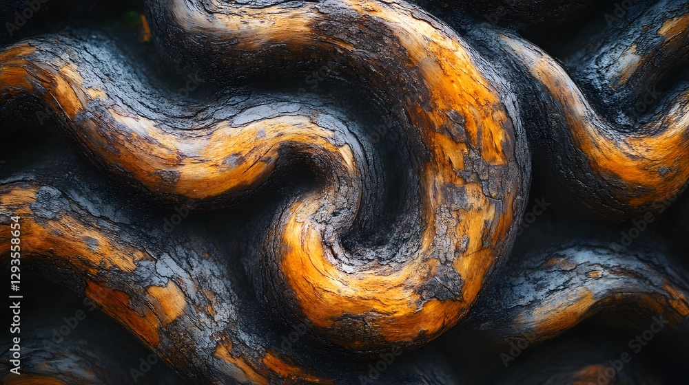 Poster intricate swirls of burnt orange and dark gray wood create an abstract texture. abstract wood textur