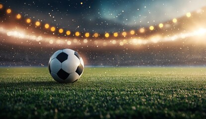 Soccer Ball on Stadium Field at Night