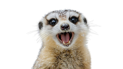 Fototapeta premium Happy meerkat expresses joy while standing in the snow during winter season