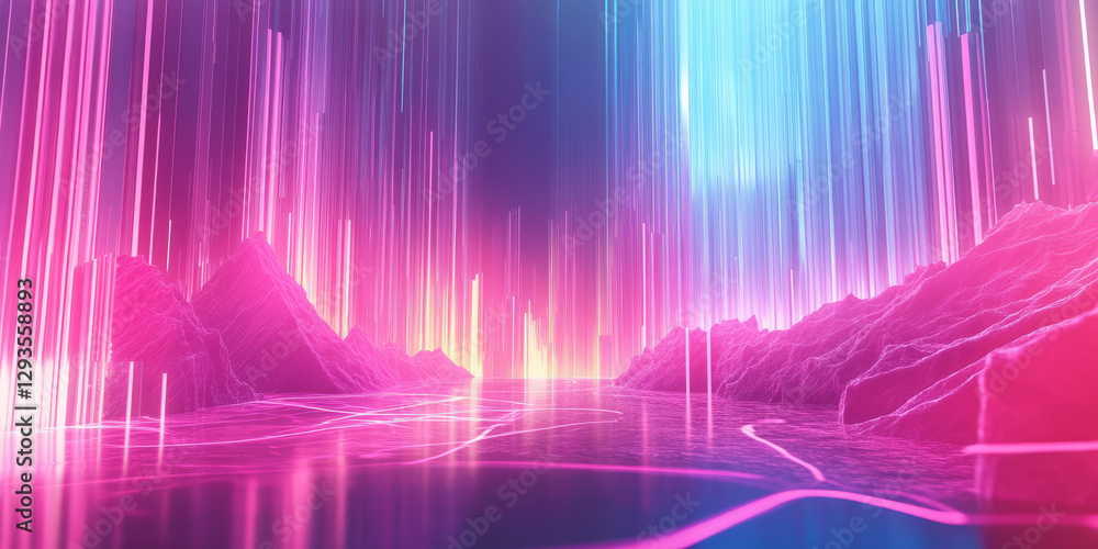 Aufkleber a surreal abstract background featuring infinite, glowing neon pulses softly resonating within a hol