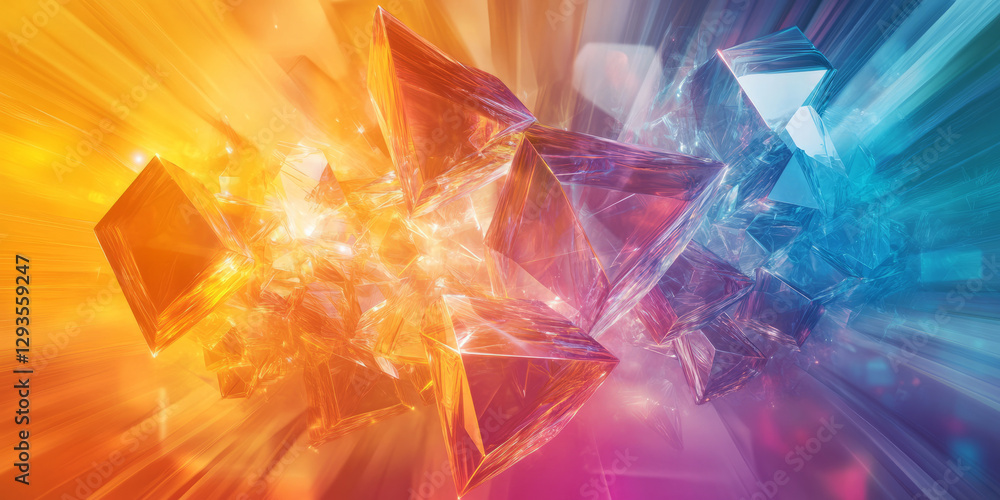 Poster a breathtaking abstract background featuring layered crystalline formations, illuminated by diffused