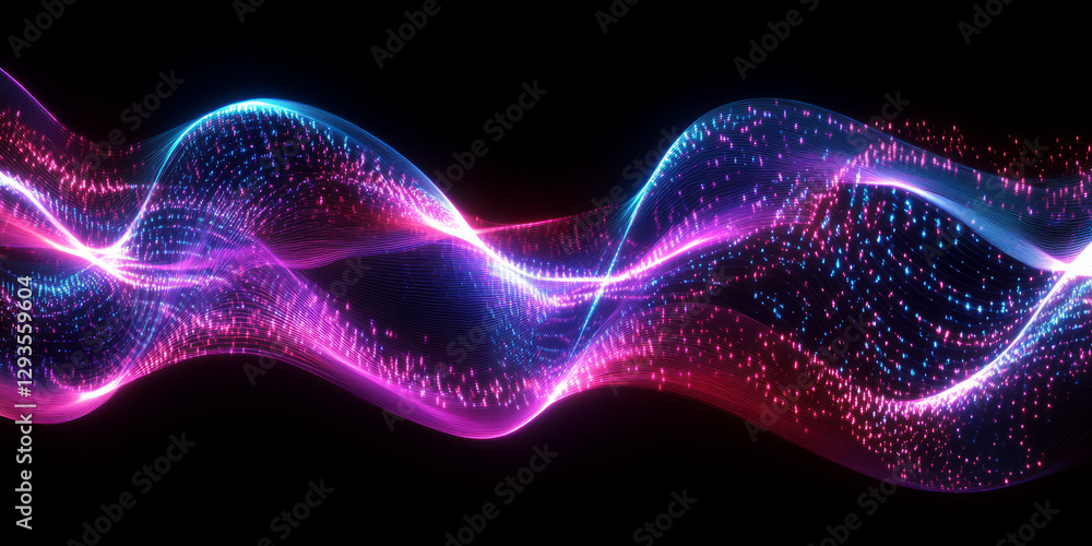 Poster a sleek and dynamic abstract background with softly flowing neon currents forming a radiant cybernet