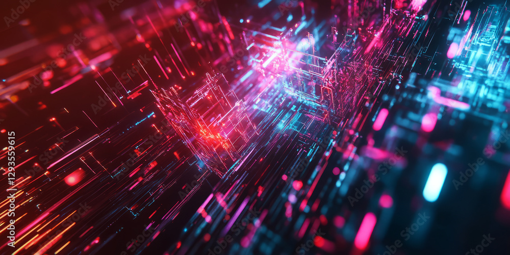 Poster a mesmerizing abstract background with intricate, refractive neon prisms, dynamically shifting throu