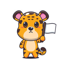 Leopard cartoon vector illustration with white flag