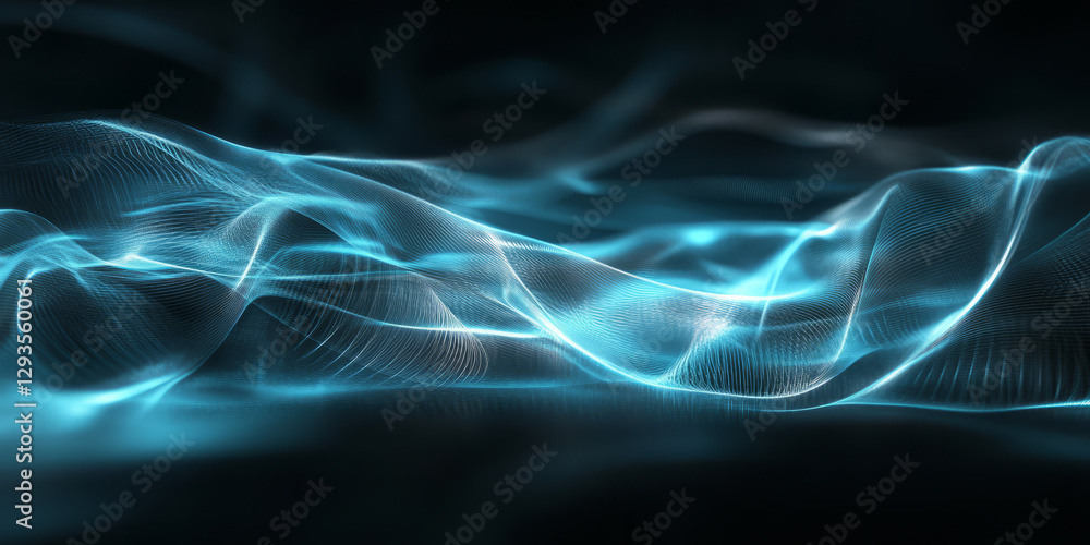 Poster a sleek and dynamic abstract background with glowing neon waves, seamlessly rippling across a cybern
