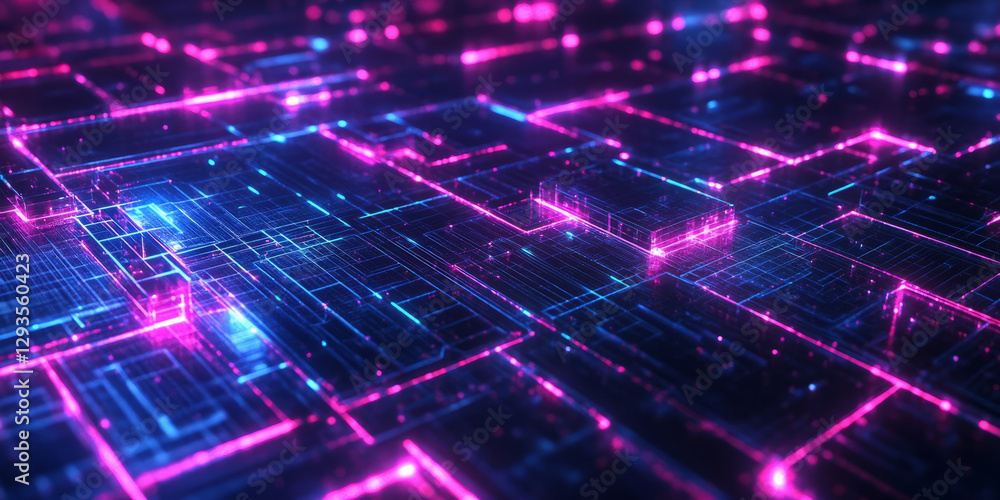 Poster a visually dynamic abstract background featuring intricate, glowing 3d grids, seamlessly forming a f