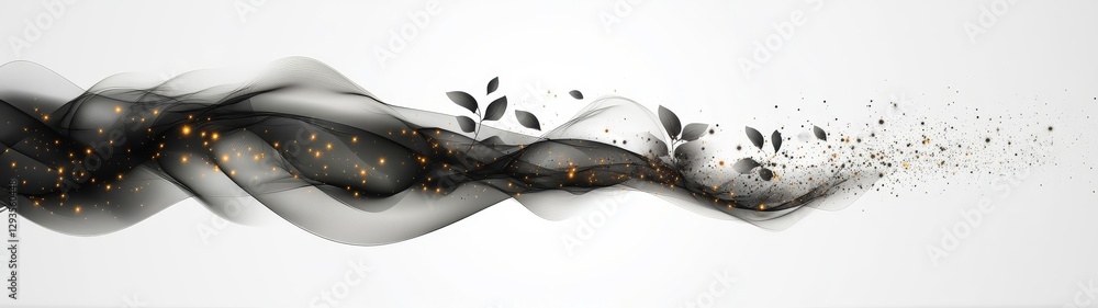 Poster elegant abstract design with waves and golden particles on white