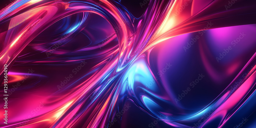 Poster a visually captivating abstract background with intricate, refractive neon currents, seamlessly merg
