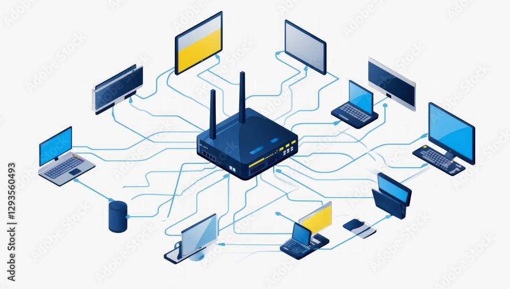 Poster network router connecting devices