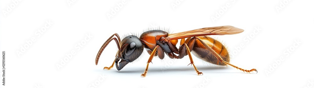 Poster detailed side view of a realistic ant with vibrant colors and features