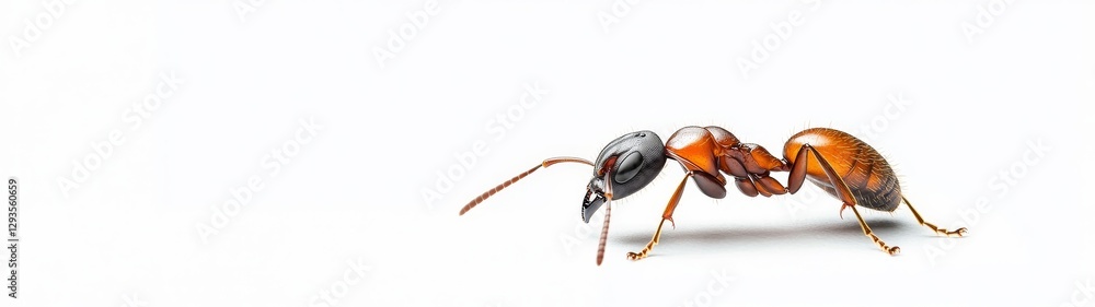 Poster close-up view of an ant crawling on a plain background