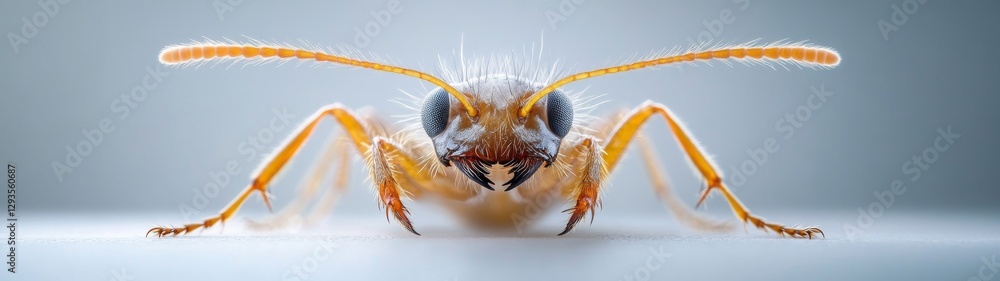 Poster close-up view of an insect with delicate features in soft lighting