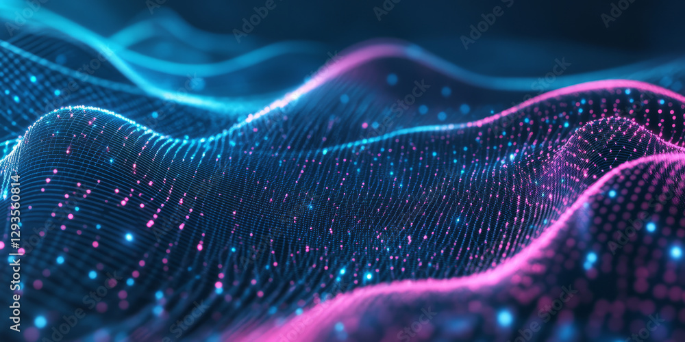 Poster a mesmerizing abstract background featuring pulsating layers of neon energy weaving through a futuri