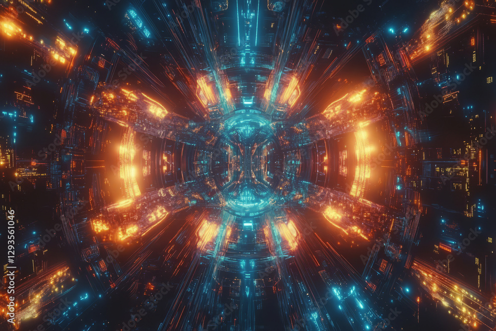 Poster a stunning abstract rendering of quantum energy waves, forming a glowing digital fractal. the futuri