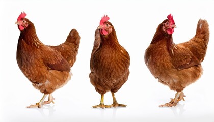 Fototapeta premium Vivid Brown Chicken Hen Stands in Pristine Whiteness, Showcasing Feathered Detail and Captivating Textures, Perfect for Digital Art, Home Decor or Design Inspiration