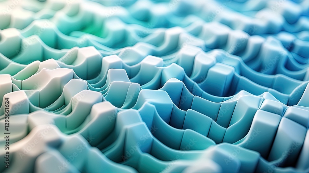 Aufkleber dynamic 3d cubes in a gradient of blue and green tones, arranged in a flowing wave pattern