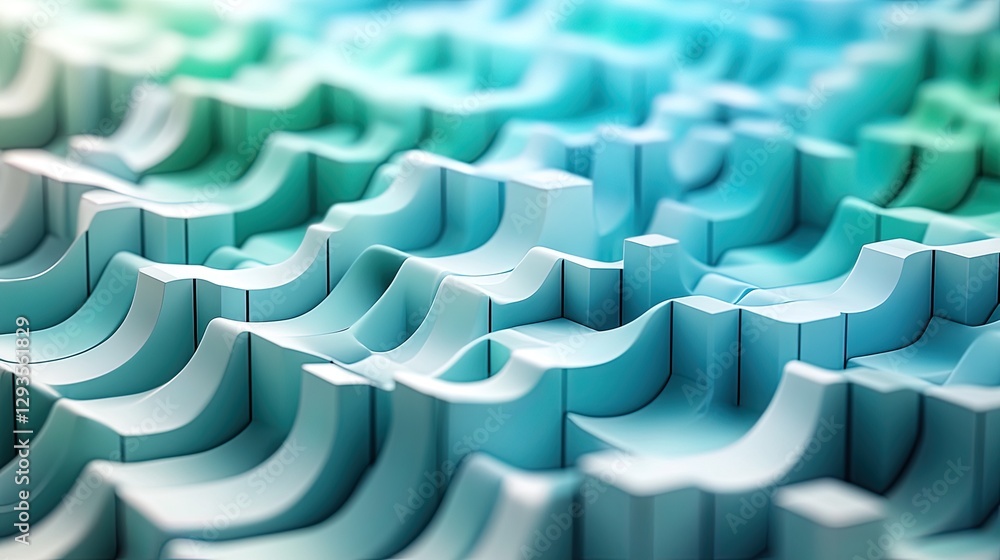 Aufkleber dynamic 3d cubes in a gradient of blue and green tones, arranged in a flowing wave pattern