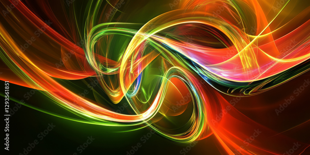 Poster a sleek and dynamic abstract background featuring luminous, pulsating neon ribbons, seamlessly inter