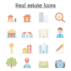 Real estate icon set in thin line style