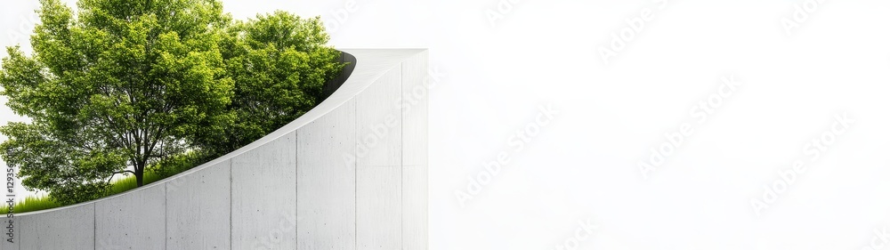 Poster modern architectural design with green tree and minimalist background